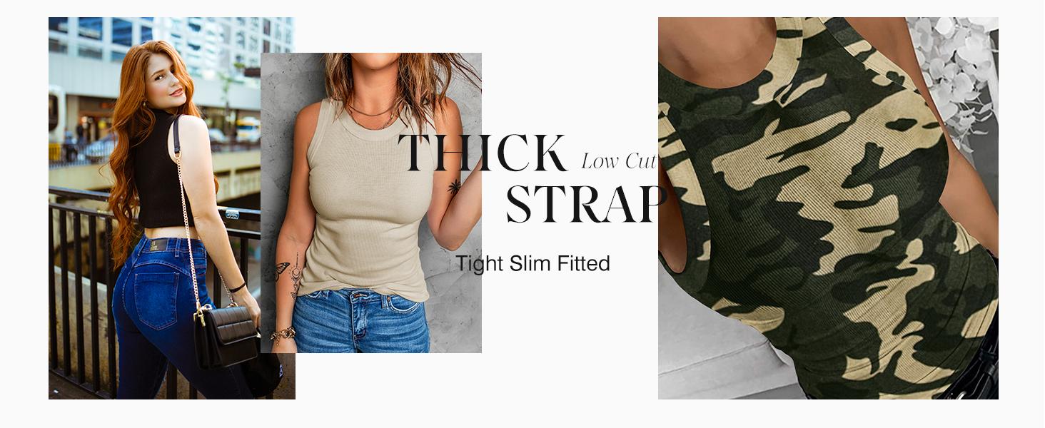 Dokotoo Womens Ladies Ribbed Thick Strap Racerback Tight Slim Fitted Sporty Workout Tank Tops