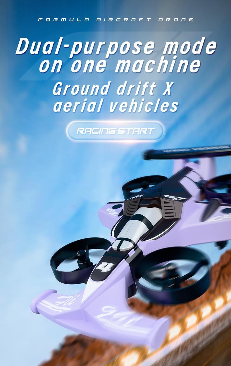 Remote-controlled car and plane combo, 360-degree drift tires, land and air capable, one-touch lift, impact-resistant materials, three adjustable speeds, perfect gift for boys and girls