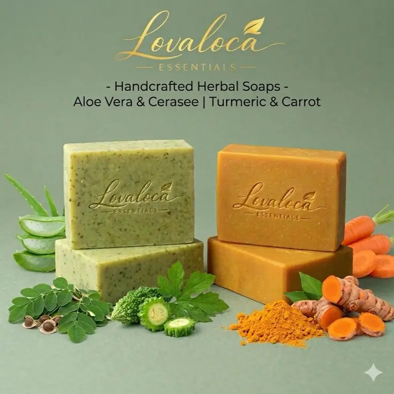 4 pcs Soap Set Moringa Aloe Vera & Turmeric Carrot for Gentle Facial Cleansing Skin Repair Handmade Natural Organic Ingredients
