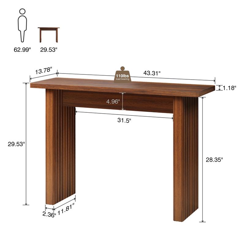 Giratree 43.3" Fluted Wood Couch Table Behind Sofa Long and Skinny for Living Room Hallway Entrance Foyer Mid Century Narrow Entryway Console Table