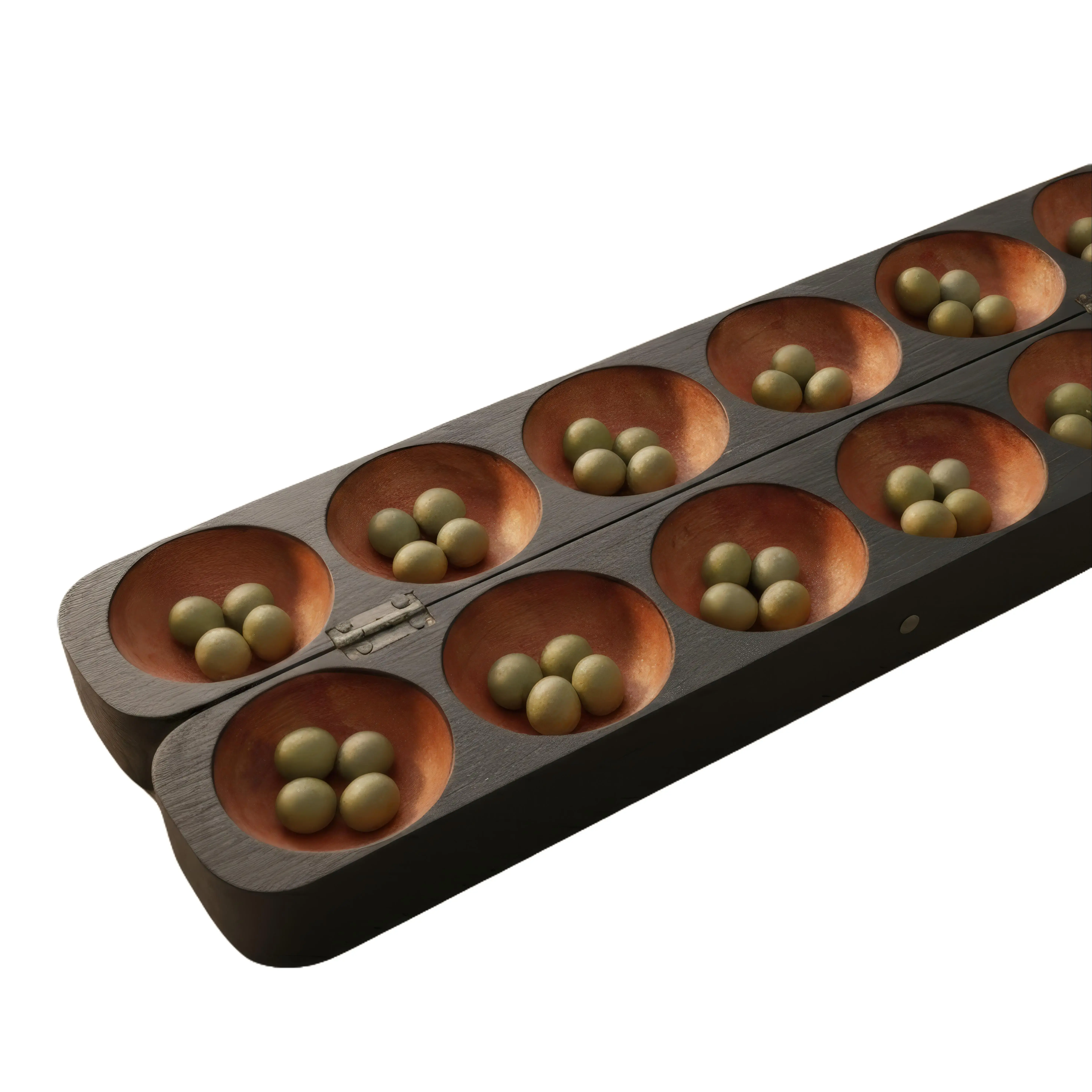 Handcrafted Oware Game Set Authentic Mancala Board from Ghana African Strategy Game with Traditional Adinkra Symbols Design 16" L x 4" W