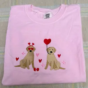 Valentine’s Day golden retrievers cute hearts love embroidered comfort colors T-shirt