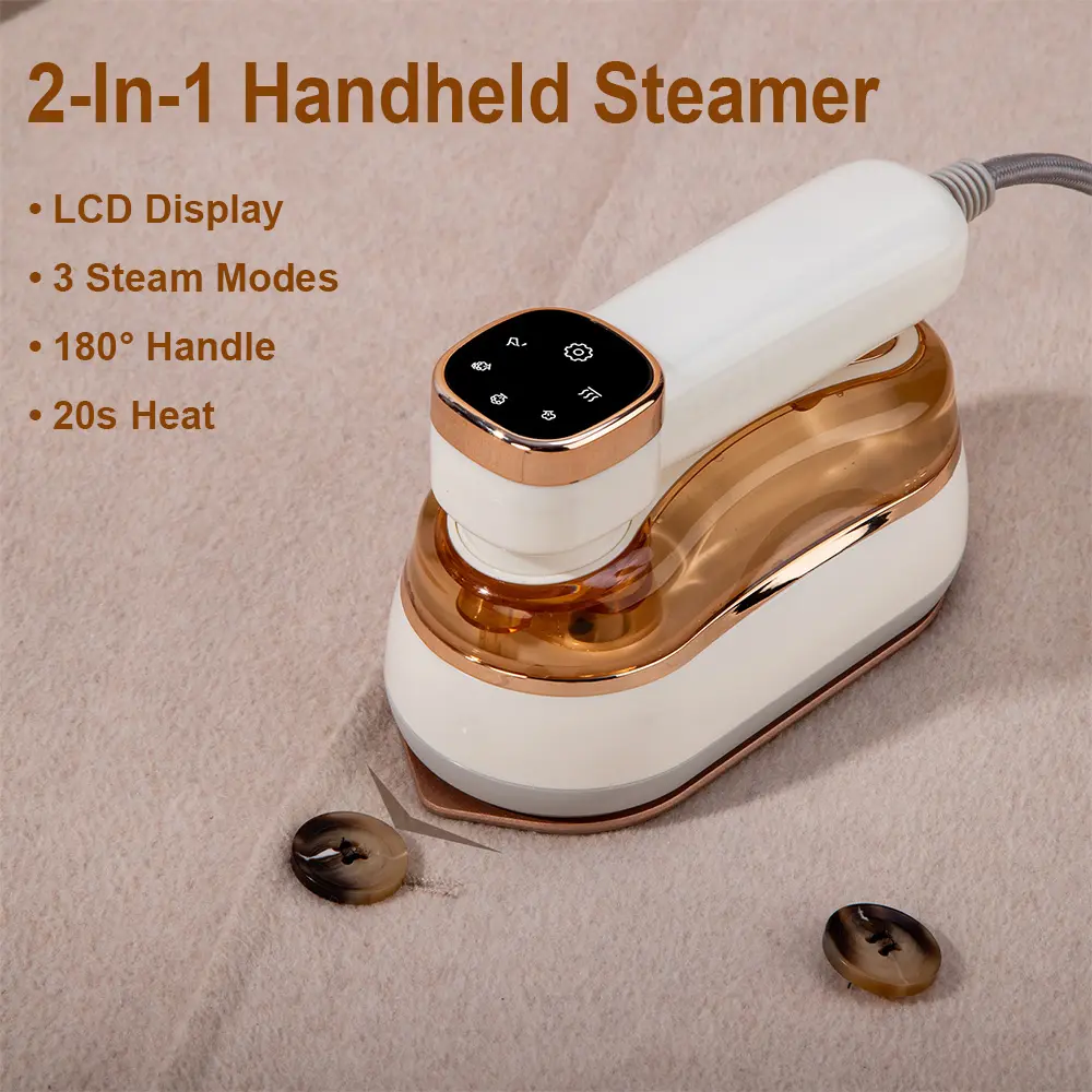 2-in-1 Portable Handheld Steamer, Travel Steamer Iron for Clothes, 1200W Steam Iron Machine - LCD Display, 3 Steam Modes, 180° Foldable Handle, 20s Heat, All Fabrics Garment Clothes Ironing, for Busine Trip/Travel Iron/College Dorms