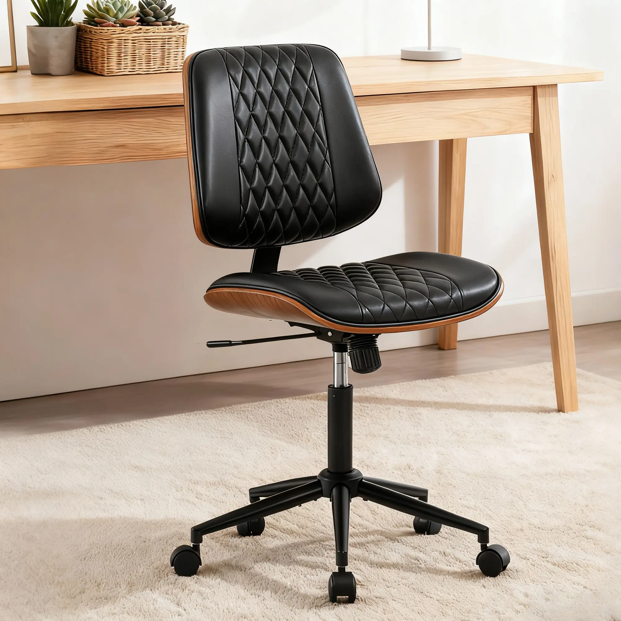 Sweetcrispy Ergonomic Armless Office Chair - Adjustable Rotating 360-Degree Desk Chair with Wheels for Compact Spaces, WFH Setup Essential (Home/Commercial Use), Ergonomic Office Chair