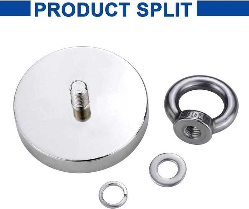 350lbs Strong Neodymium Fishing Magnet with Rope - Heavy Duty Magnetic Fishing Kit, Rare Earth Magnet with Eyebolt for Retrieving in River, Lake & Beach, Underwater Search & Recovery Tool