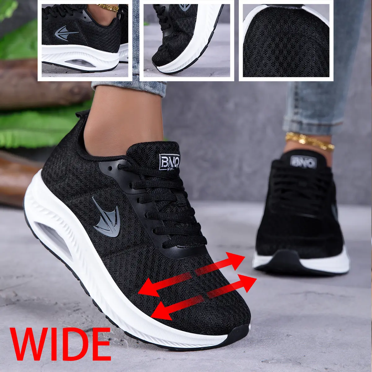 Women's Extra Wide Toe Box Orthopedic Rubber Walking Shoes - Lace-Up, Mesh, Air Cushion, Anti-Slip, Breathable Lightweight Less Than Ankle Footwear for Healthcare Workers, Casual Athleisure, Daily Standing Work with Ergo Support, All Seasons, True-To-Size