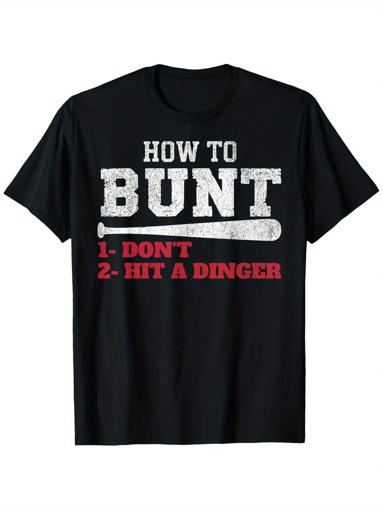 [Casual Comfort] "How to Bunt Don't Hit A Dinger Funny Baseball Softball T-Shirt for Men - Soft, Breathable Cotton Short Sleeve Tee with Humorous Print, Loose Fit, Perfect for Sports Fans & Gifts, Sizes S-3XL"