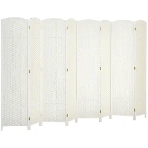 HOMCOM Room Divider, 8 Panel Folding Privacy Screen, 5.6' Tall Freestanding Wall Partition for Home Office, Bedroom, White