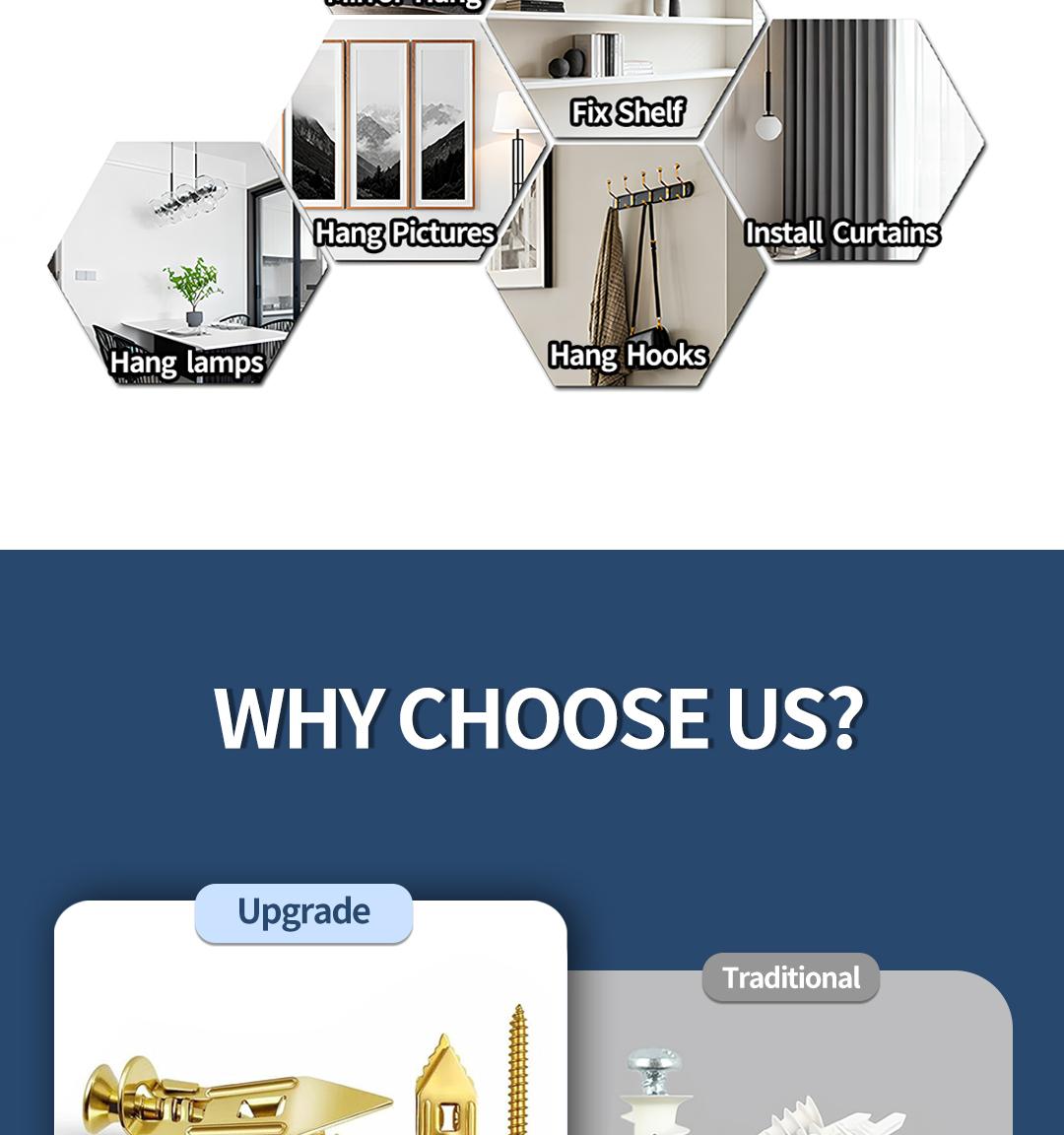 SOPAMI 80pcs Heavy Duty Self-Drilling Wall Anchor Kit No Drill Needed with Hooks & Brackets for Home Office Use Secure Stable Setup