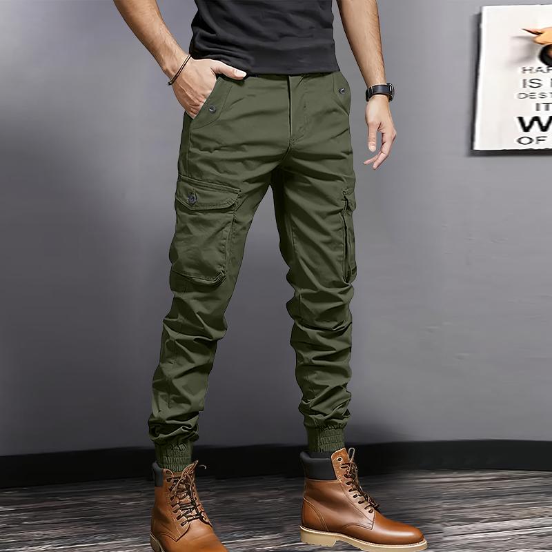 3 Pack Men's Heavyweight Multi-Pocket Work Pants with Large Cargo Pockets, Drawstring Elastic Waist Tactical Workwear - Regular Fit All Season Soldier Style, Suitable for Halloween Parties & Everyday Wear/Hiking/Construction Work - Durable Non-Stretch Fab