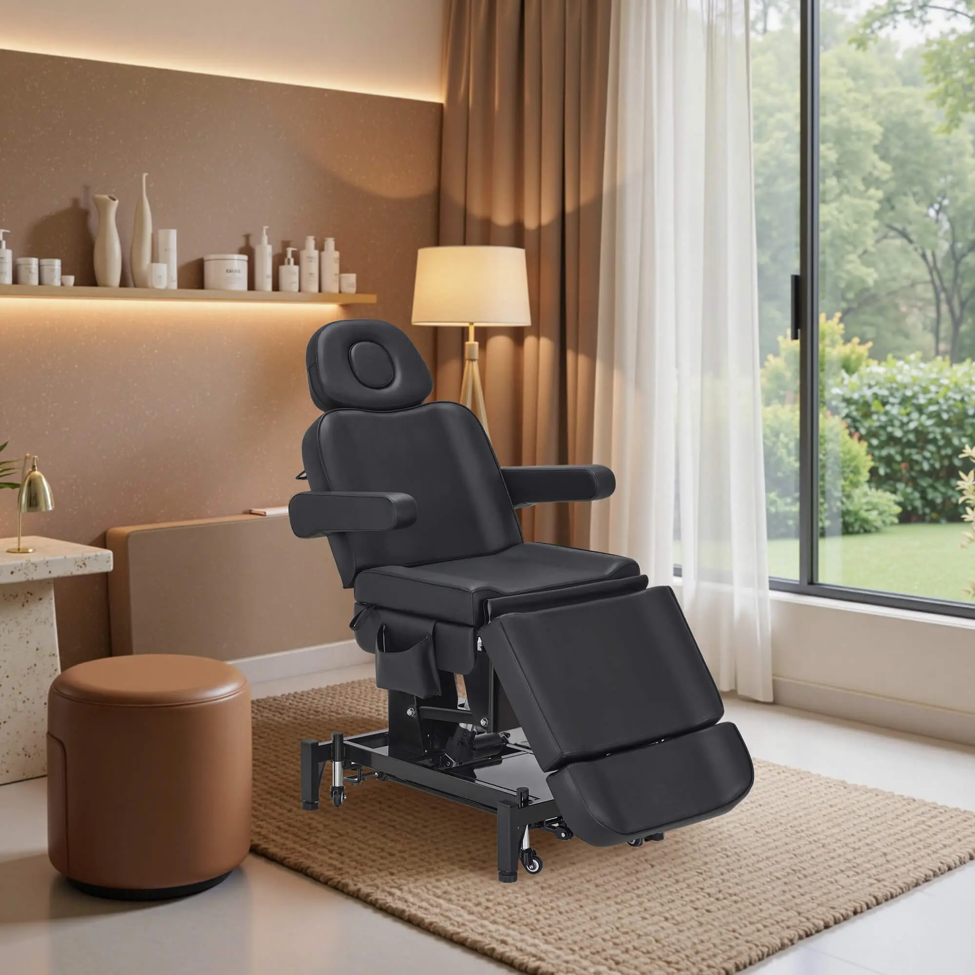 3-Motor Adjustable Electric Massage Beauty Bed - Reclining Salon Chair, Ergonomic Salon Furniture with Foot Casters, PVC Leather 2754