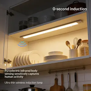 Intelligent LED Kitchen Lighting Rechargeable Under Cabinet Lights for Cabinets Wardrobes 0-Second Induction  Usage Human Body Sensing Ultra Thin Wireless Induction Lamp plug-free bright design magnetic soft white sensor 3-color temperature night