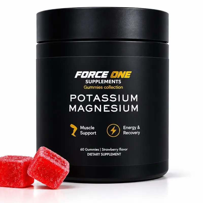 Force one Potassium-Magnesium Dietary Supplement Gummies, Strawberry Flavor, 60 Count