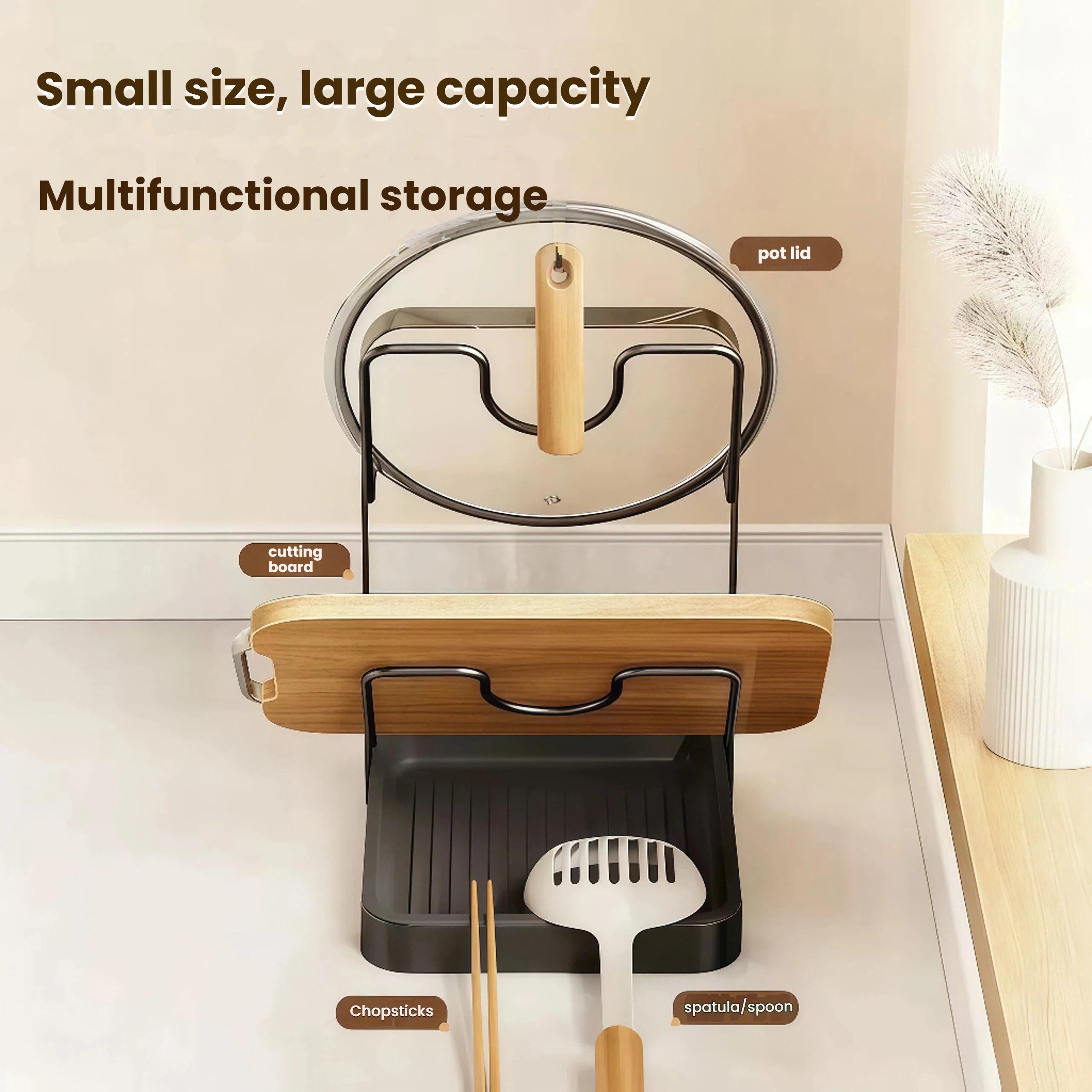 JointlyCreating Multi-Functional Kitchen Organizer Rack Holds Lids Cutting Boards Non-Slip Durable Double Layer