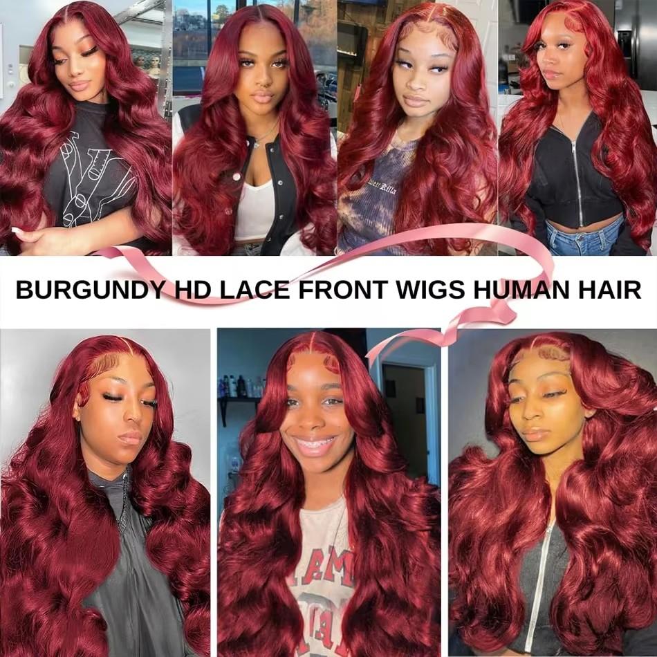 [Super Deal] Hot Star 99J Burgundy Colored HD Lace Front Human Hair Wigs 13x6 Lace Frontal Human Hair Wigs For Women Raw Indian Straight and Body Wave Wigs