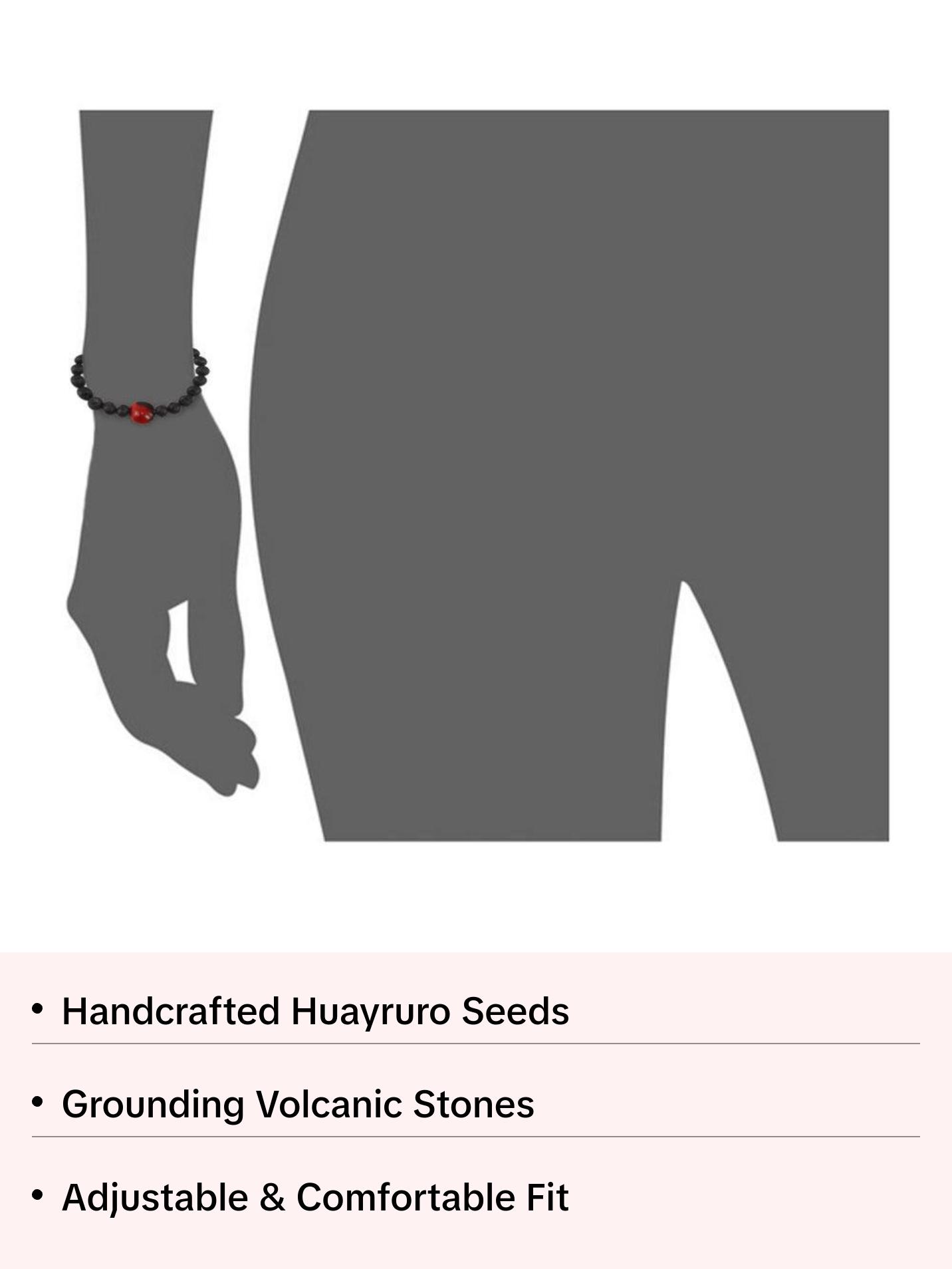 Good Luck Unisex Macramé Bracelet – Handmade with Volcanic Stone & Huayruro Seeds