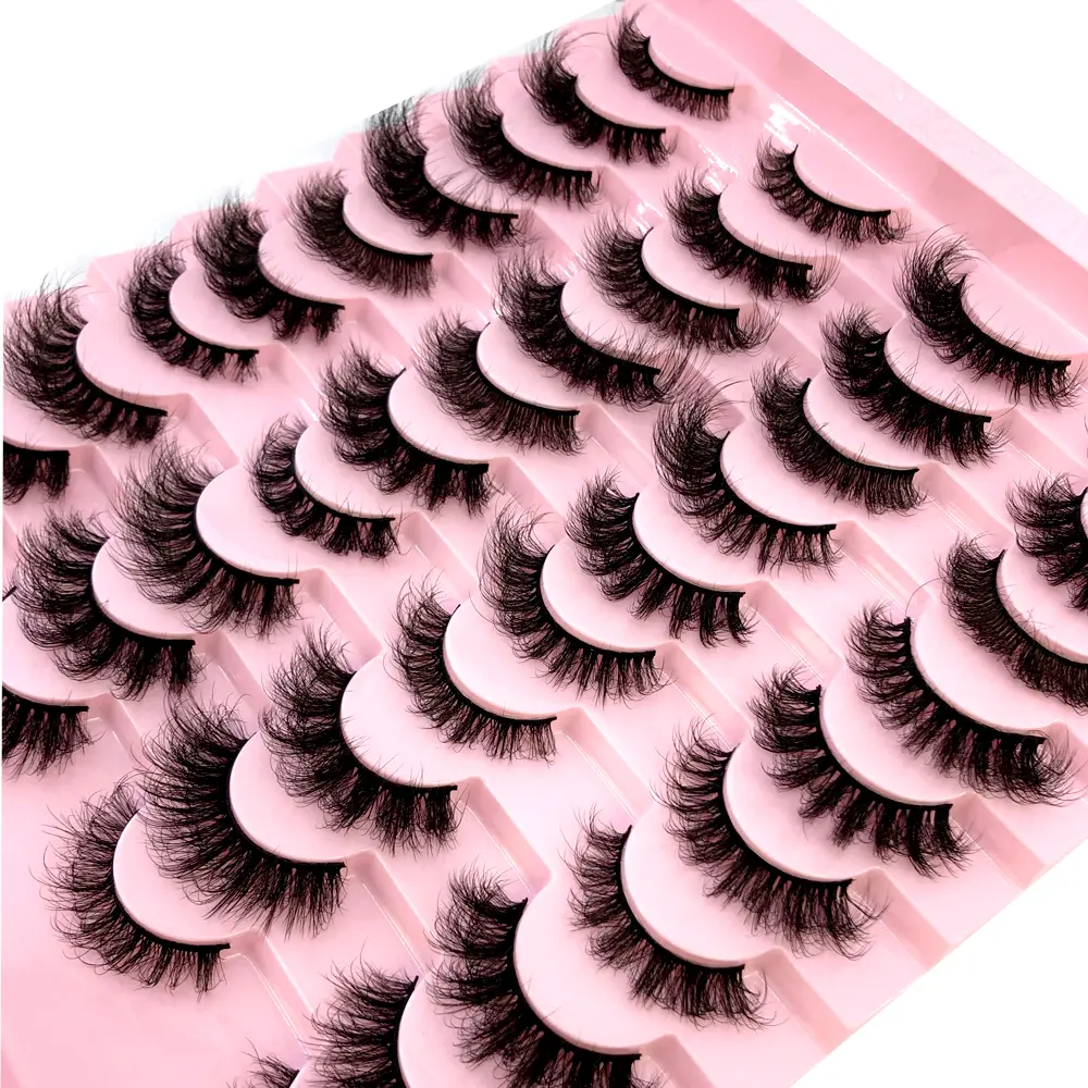 20 pairs of natural fluffy thick false eyelashes for long makeup 6d artificial mink eyelashes,Soft Mink Eyelashes 3D Curl Winged End Eye Elongated Fake Lashes Thick Handmade Natural False Eyelash Messy Cross Lash Wholesale