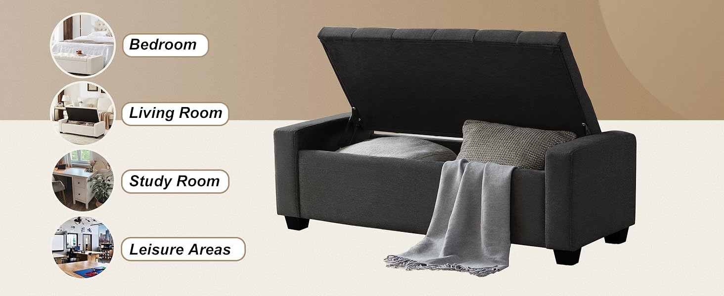 Ottoman with Storage, Storage Ottoman Bench with Safety Hinge, Upholstered Storage Bench with Seating for Bedroom, Living Room, Holds up to 330 lb