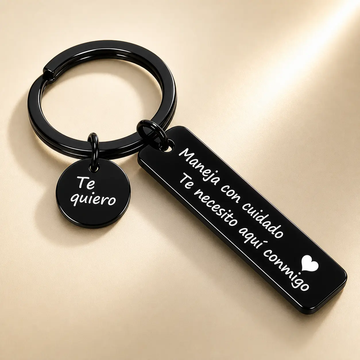 Drive Safe Metal Keychain - Rust-resist Steel Engraved Keyring, Car Key Safety Cue, "Drive Safe I Need You Here With Me", Choose English or Spanish Message, Stainless Steel for Lasting Daily Use, Love Gift for Partners - Veyla, Metal Keychains