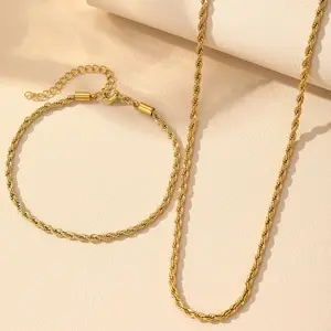 2-Pack Necklace & Bracelet Set – Perfect for Everyday Wear, Couples or Gift Ideas Rope Chain 2mm Stainless Steel Twist Chain Necklace for Men Women