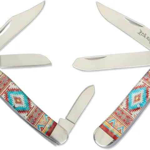 Elk Ridge Classic Traditional 2PC Western Style Folding Knives Set - Survival Hand Tool with Steel Blade, Acrylic Accents, 7.25in Stockman, 6.5in Trapper, Beautiful Gift Packaging for Camping, Outdoor Tasks