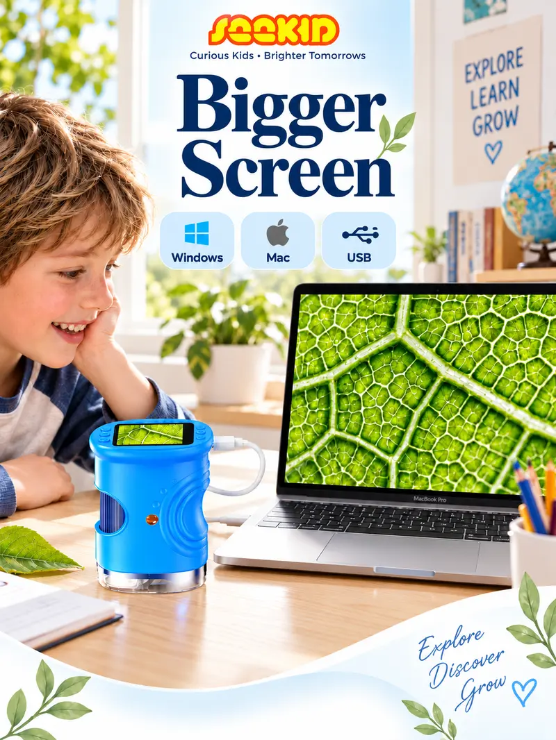【2027 Upgrade】SEEKID 1000X Handheld Microscope for Kids with 4K 2.0