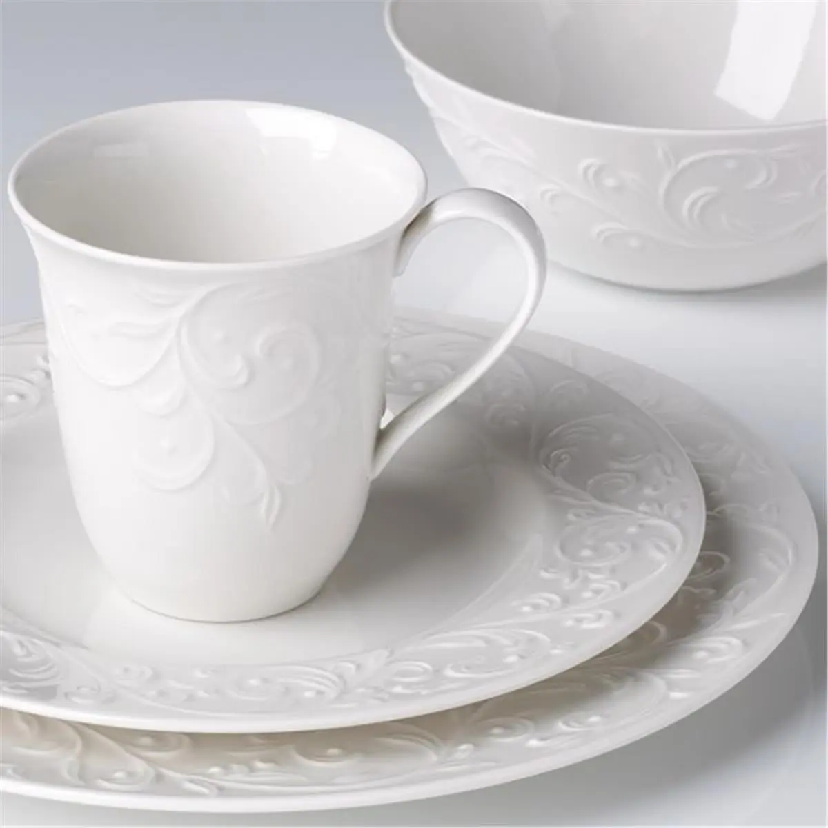 212 MAIN Lenox Opal Innocence Carved 4-Piece Porcelain Dinnerware Set, Casual Microwave-Safe Porcelain Dishes Set Including Tableware Bowls and Dining Plates, Bowl, Dinnerware Sets