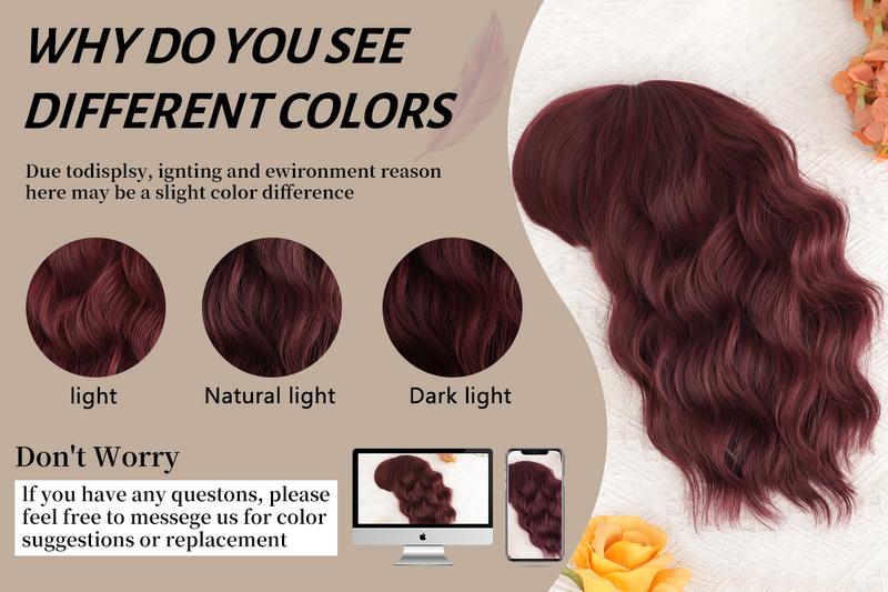 [ AISI HAIR ] Curly Bob Wig with Bangs Short Wavy Wine Red Color Wigs for Women Bob Style Synthetic Heat Resistant Bob Wigs