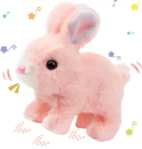Hopping Bunny Toy, Easter Educational Interactive Bunny Toy, Plush Bunny Hopping Rabbit with Sounds and Movements, Twitching Mouth and Nose, and Wiggling Ears (Pink) up pipl shop kawaii show object doll childhood stuffed animal bootleg peep
