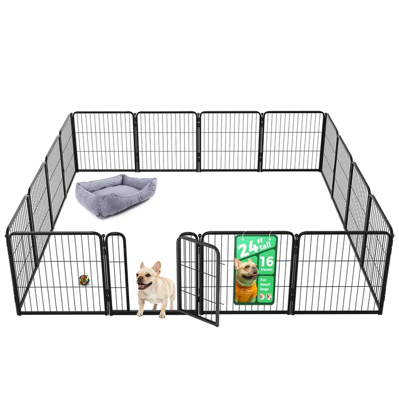 FXW Homeplus Indoor Large & Small Dog Playpen - Heavy-Duty Patented 0.6" Thk Panels, 32" Coated Metal Wire Grid, 40" Expandable Panels, 16.3" Wide Door, Stake-Secure Base for Stress-Free Safe Enclosure Setup