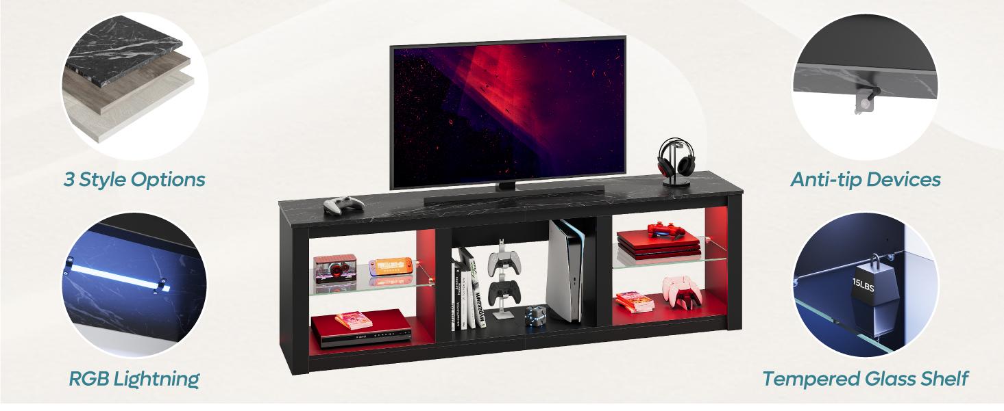 Bestier 70 Inch TV Stand for TV up to 80", LED Entertainment Center with Glass Shelves for Living Room Bestier 70 Inch TV Stand for TV up to 80", LED Entertainment Center with Glass Shelves for Living Room