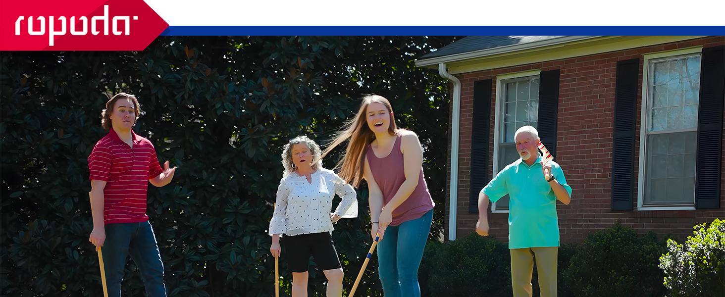 (Summer Turn-Up)Ropoda Six-Player Croquet Set with Wooden Mallets, Colored Balls, 2 Ending Stakes, 9 Steel Wickets & Durable Carrying Bag for Easy Storage, Summer Turn Up & Father's Day Deal