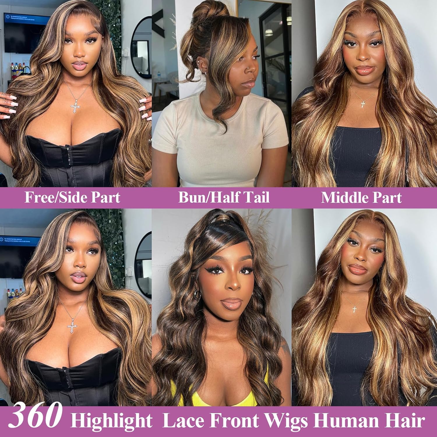 【30"=$107】Redice 360 Lace Front Wigs Human Hair Body Wave Wig Pre Plucked Glueless Wigs for Women Drawstring  Honey Blonde Ombre Frontal HD Lace Wig Human Hair 4/27 & Natural Black 180% Density