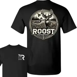 Roost Waterfowl T-Shirt - Striking Deer And Duck Graphic With Scenic Wetland Graphic