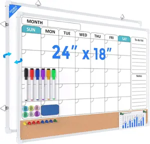 MaxGear Monthly Calendar Whiteboard Dry Erase Cork Board for Wall, 24"x18" Double-Sided Dry Erase White Board Calendar with Bulletin Board, Hanging Dry Erase Board for Office, Home, School