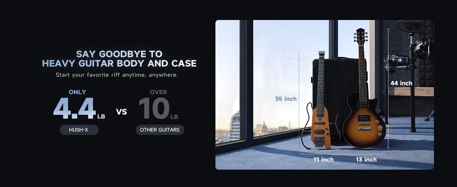 Donner HUSH-X Electric Guitar Kit - Featherlight Headless Guitar, Great for Travel and Practice, Mahogany Solid Body with Easy Assemble Stands, Gig Bag, All Accessories, Natural