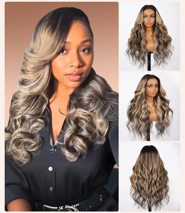 Arabella Ombre Platinum Blonde Balayage Highlighted 13x6 Glueless Wig Loose Body Wave With Drawstring 100% Human Hair Pre-Cut Beginner Friendly