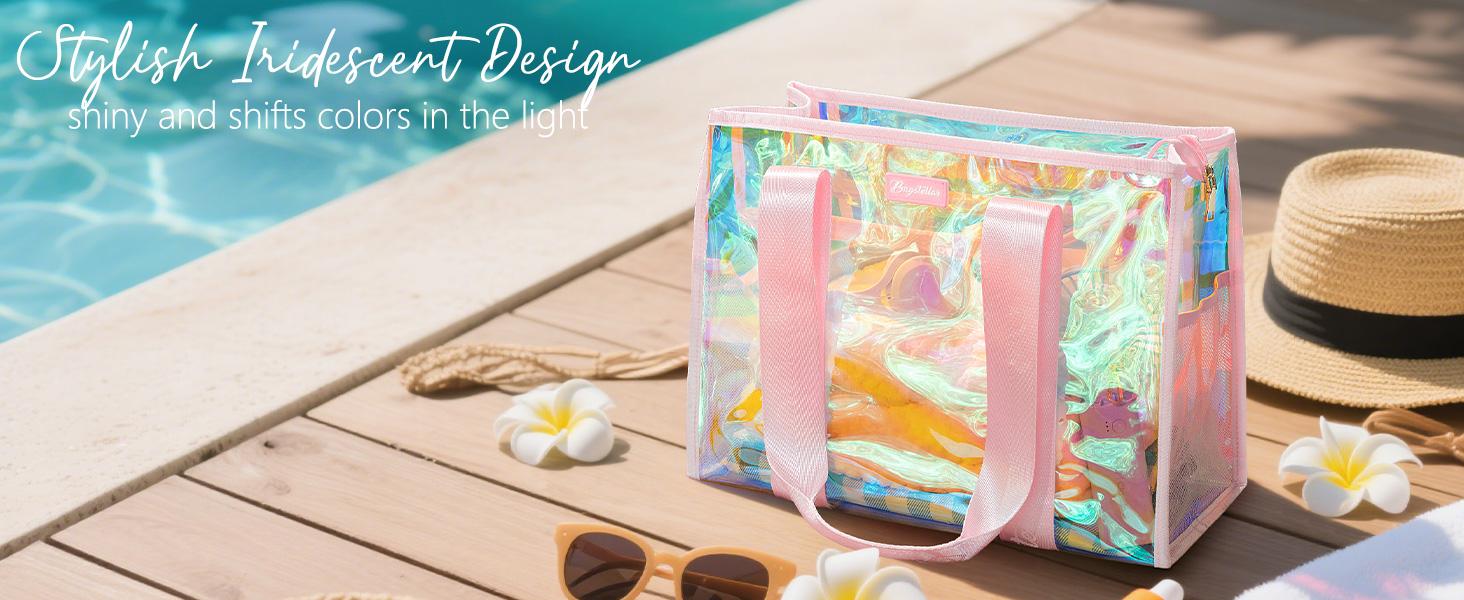 Bagstellar Beach Bag for Women Clear Iridescent Zipper Pool Swim Beach PVC Tote Bag w/Makeup Bag & Waterproof Phone Pouch Summer Essentials for Sports Events Concert Beach Work Swimming pool Easter Basket Organiser Bagstellar Beach Bag for Women Clear Iridescent Zipper Pool Swim Beach PVC Tote Bag w/Makeup Bag & Waterproof Phone Pouch Summer Essentials for Sports Events Concert Beach Work Swimming pool Easter Basket Organiser