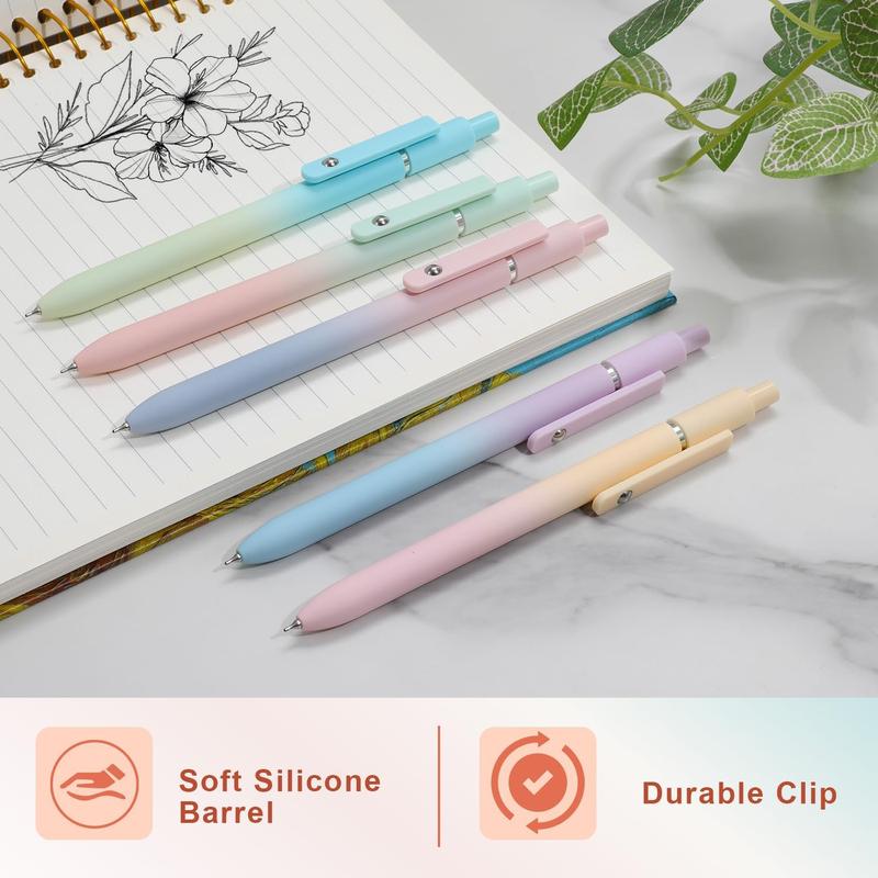 Quick Dry Black Gel Ink Pen Fine Point 0.7mm Retractable with Gradient Color Barrel Soft Silicone Grip Detachable Design for Note Taking Silent Click Pen Set 5 10 20pcs