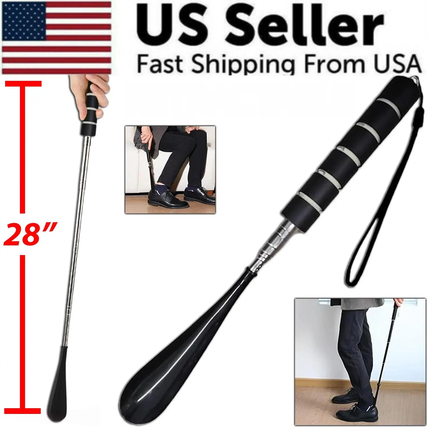 Shoe Horn Extra Long Handle Stainless Steel 28" Handled Metal Shoehorn Horns, Casual Shoes, Shoe Accessories