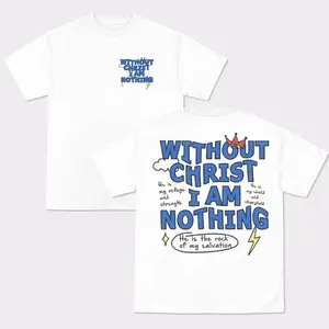 FEEGO Men's Boxy Fit Round Neck T-shirt Christian Faith Letter Print Casual Streetwear Short Sleeve White Top for Daily Wear All Seasons  Crewneck Tshirt funny graphic tee funny t shirt christian clothing