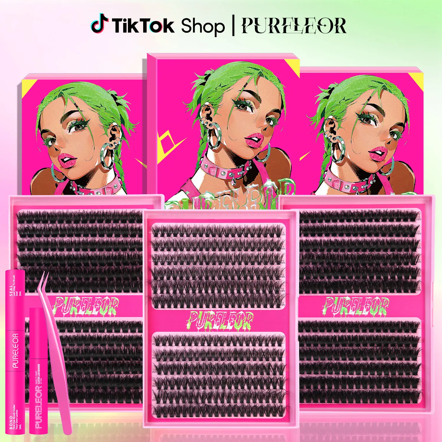 PURELEOR Cluster Lashes Extensions 13-20mm Fluffy-D-Curl Wispy Clusters Natural Doll Volume Individual Eyelashes Extension Kit & Single