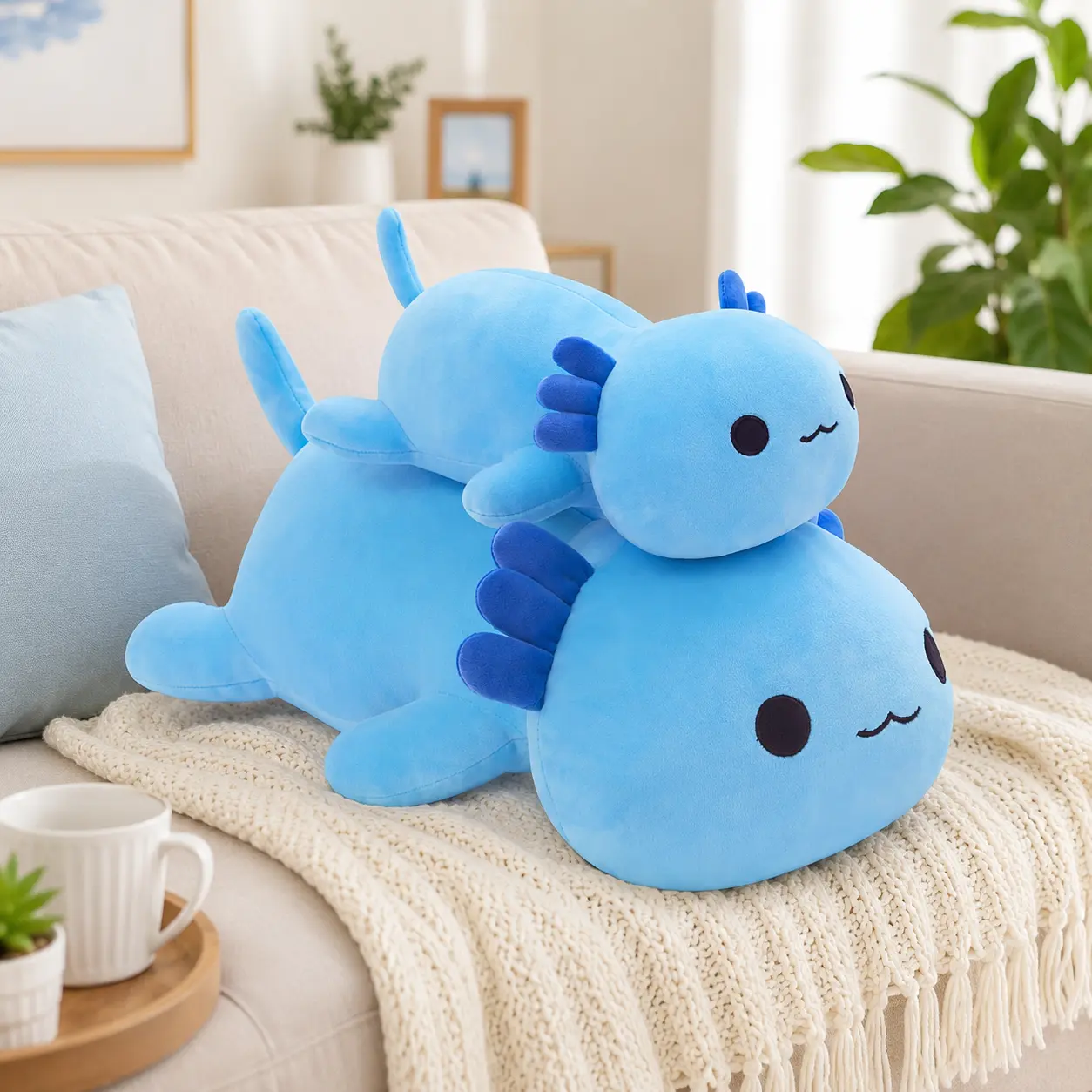 CHUBBYJOY 12Inch 20Inch Squishy Fluffy Blue Axolotl Stuffed Animal Plush, Soft Short Plush PP Cotton Cuddle Pillow Toy, Cute Girly Gifts, Lovely Plush Gift, Kawaii Aesthetic Bedroom Couch Decor, Birthday Xmas Holiday Present for Teens Friends