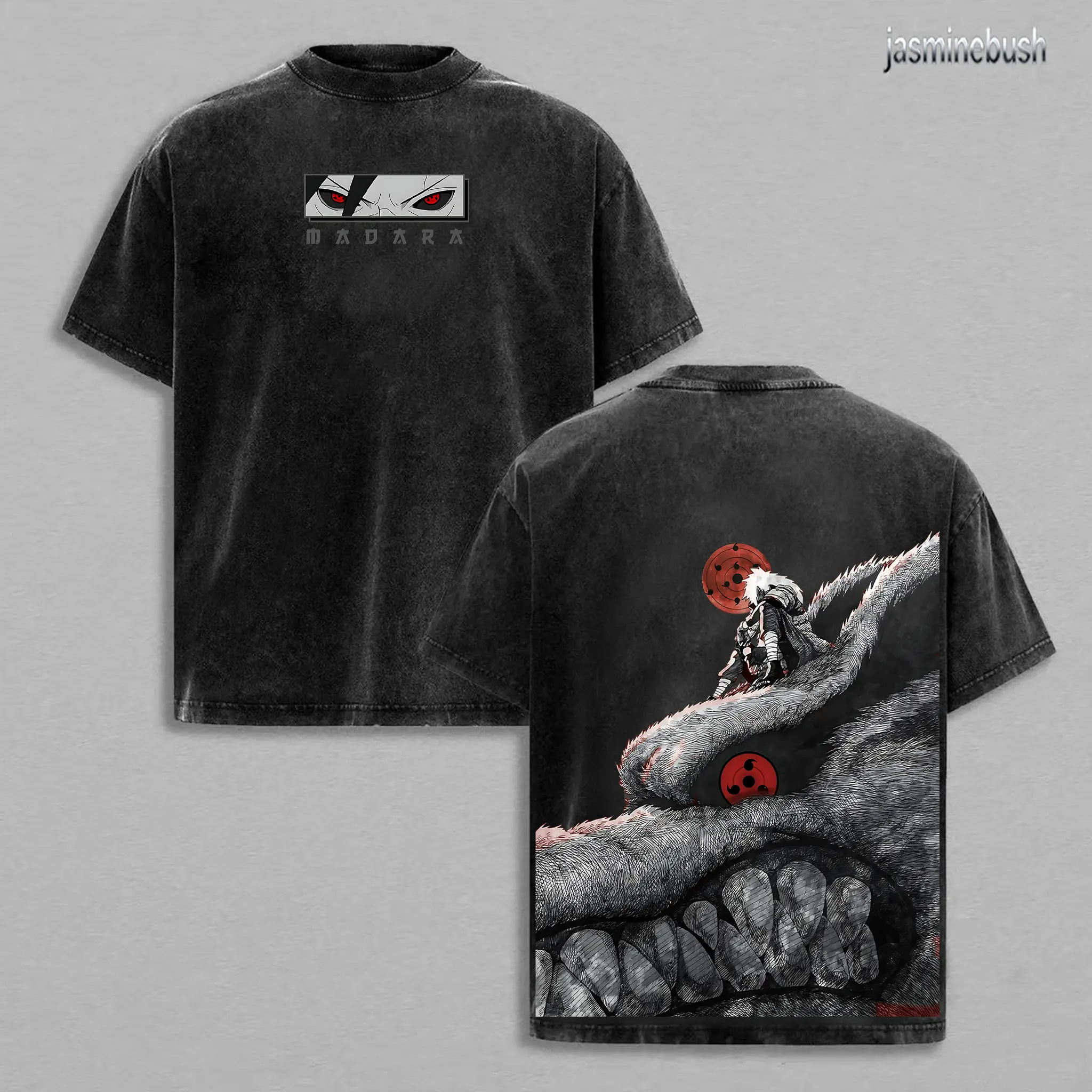 Retro Heavy Limited Uchiha Madara X Naruto Anime Double Printed Vintage Washed Tee Unisex Oversize Anime Manga Washed Heavyweight Cotton T-shirt, Hoodies , Gift For Anime Fan