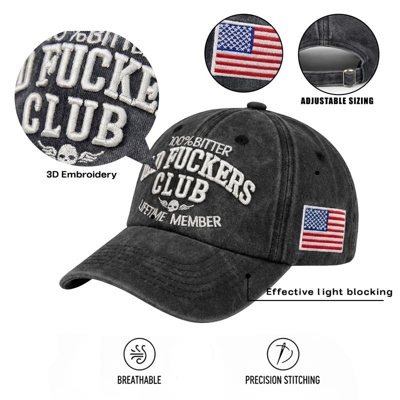100% Bitter Old F*kers Club Vintage Cap Embroidery Adjustable Wash Lifetime Member Hat Unisex Casual Trendy Outdoor Cap Premium Cotton Material Rugged Everyday Style