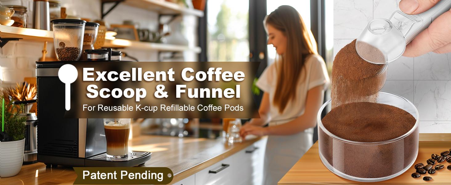 2 Pack Reusable K Cup Coffee Scoop & Funnel – 2 Tbsp Measuring Spoon