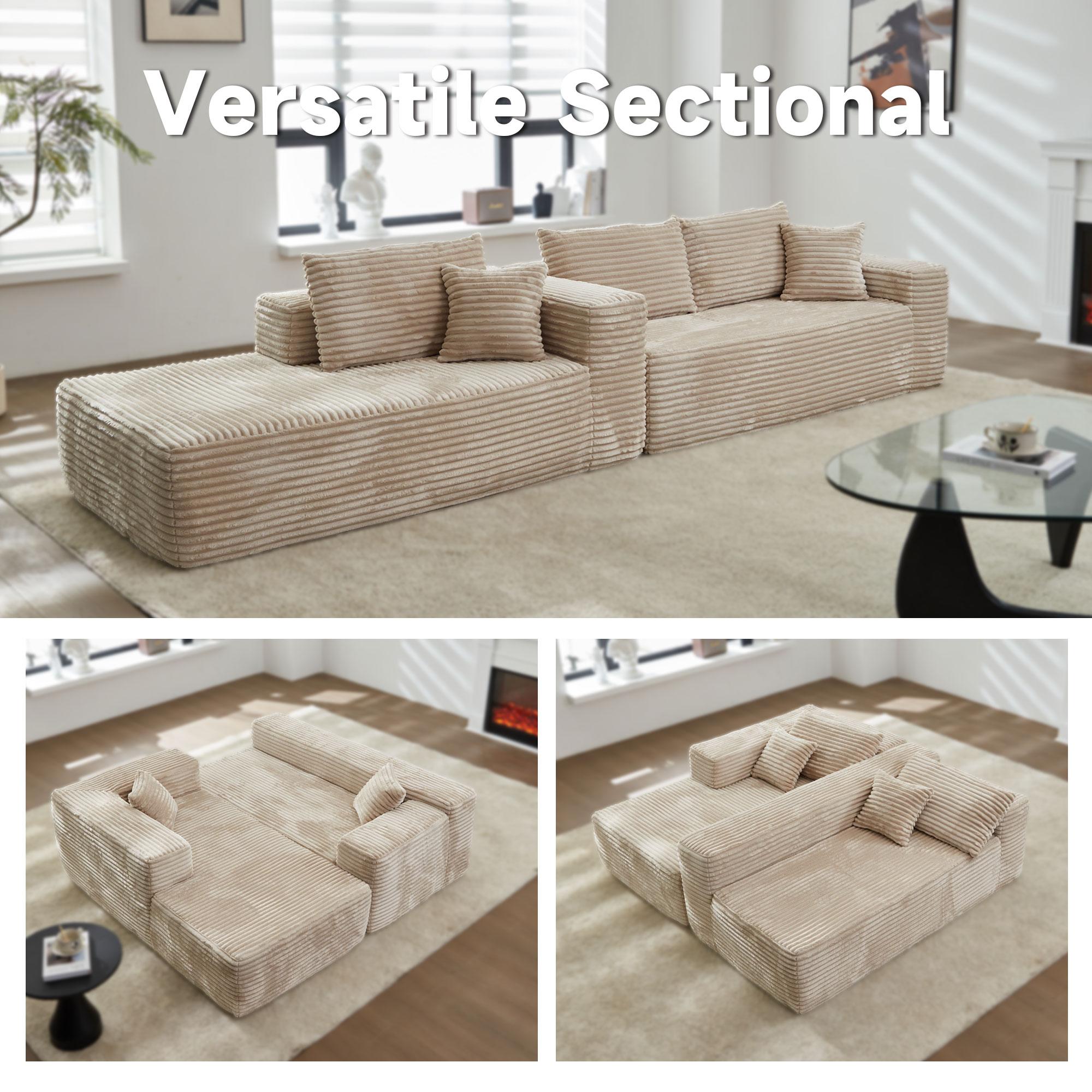 【3 Packages Shipping】Ovios 104" Modular Couch with Chaise and 49'' Boneless Chaise Lounge - L-Shaped Sectional Sofa Set with Flexible Configuration, Plush Corduroy Cloud Velvet Fabric,No Assembly Required, 5 Seater