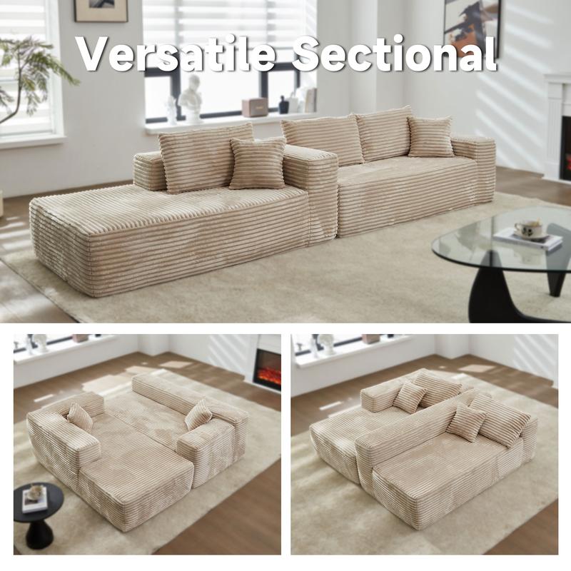 【3 Packages Shipping】Ovios 104" Modular Couch with Chaise and 49'' Boneless Chaise Lounge - L-Shaped Sectional Sofa Set with Flexible Configuration, Plush Corduroy Cloud Velvet Fabric,No Assembly Required, 5 Seater