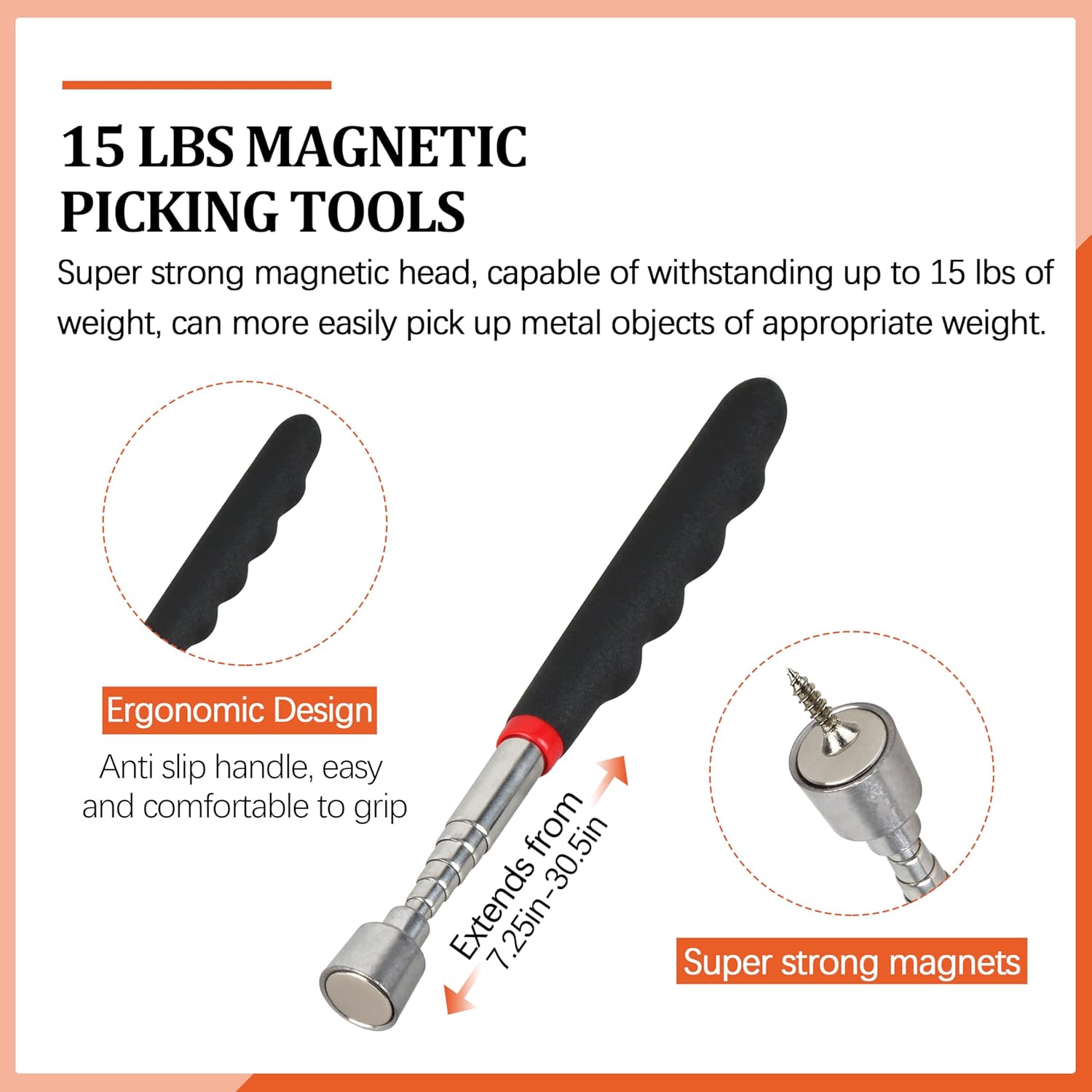 Telescoping Magnetic Pickup Tool with an Extra Strong Magnetic Stainless Steel Magnet Stick Extendable up to 30in Non-Slip Rubber Handle Rust Proof and Corrosion Resistant for Refrigerator Side Gap