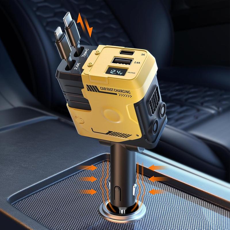 【New Airfreshener Starlight In Car Roof】5 in 1 Car Charger, Car Air Freshener with High Speed USB C Adapter with Lightning Cable & Charge Port for iPhone & Android Phone, Retractable Car Charger, Comes with 3 Bottles of Fragrance, Car Accessories